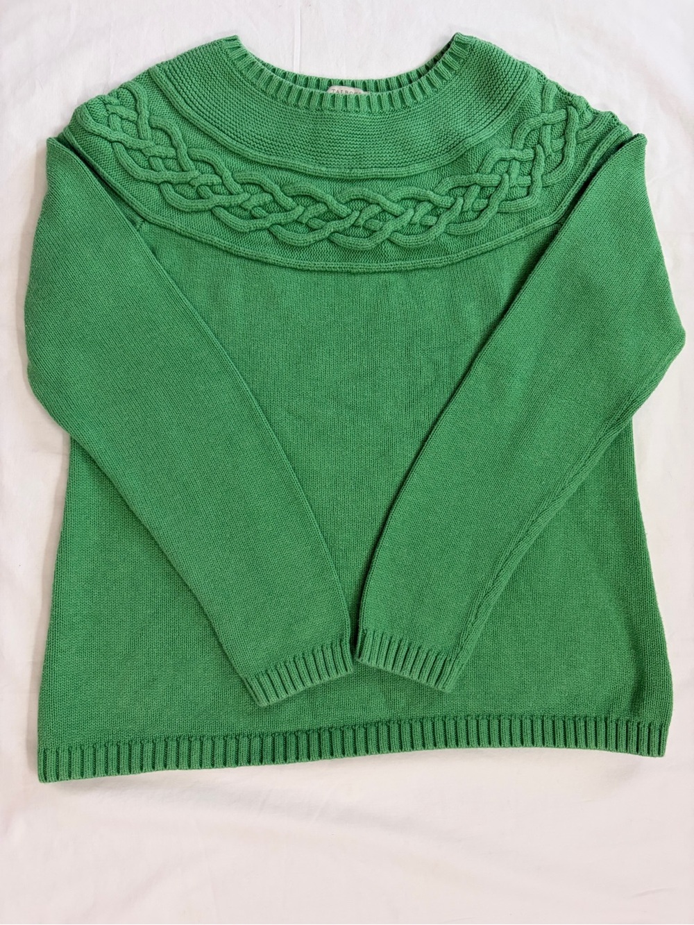 Talbots Green Braided Cable Knit Yoke Pullover Sweater Small